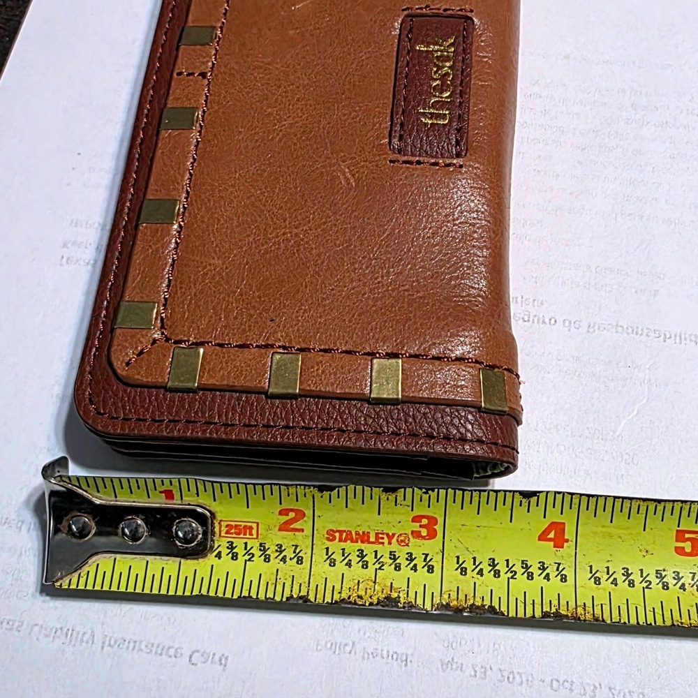 The Sak Iris Large Slim Bifold Wallet Brown Leather Gold Studded Cognac Two-Tone - Picture 7 of 7